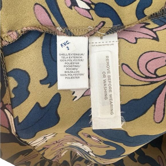 LOFT Floral Print Long Sleeve Olive Dress - Size XS - Picture 4 of 6